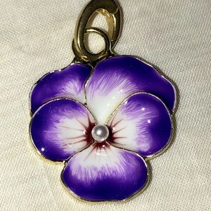 Pansy Pendant For Necklace Gold Enamel Pearl Flower Enhancer Charm Purple NWOT